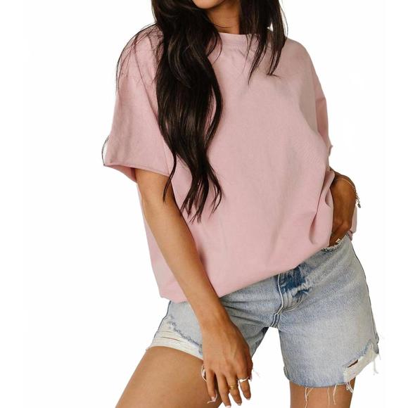 NEW AMPERSAND AVE boyfriend short sleeve top in pink - Picture 1 of 5